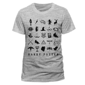 Men's Harry Potter Icons Grey Crew Neck T-Shirt.