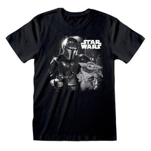 Load image into Gallery viewer, The Mandalorian Black and White Print Crew Neck T-Shirt.