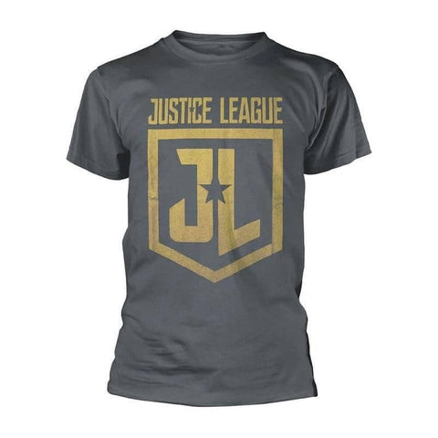 Men's Justice League Classic Shield Grey T-Shirt.