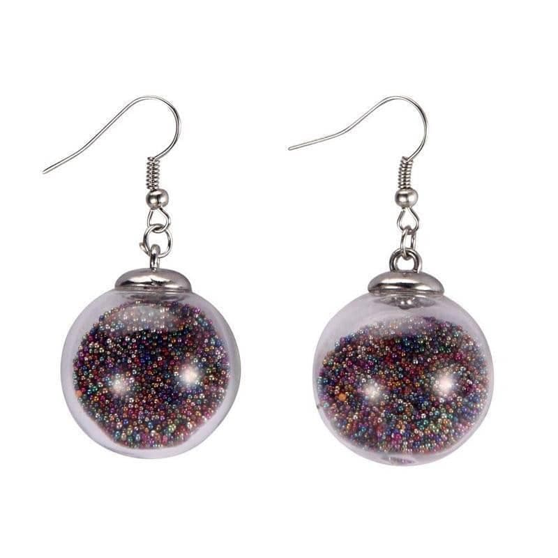 Rainbow Stardust Flying Sphere Earrings.