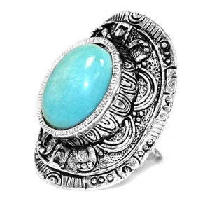 Shield Design Fashion Ring with Faux Turquoise Stone Inlay.
