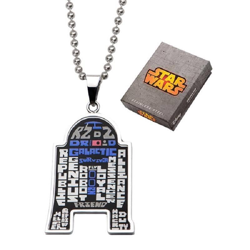 Stainless Steel R2-D2 Enamel Typography Art Pendant with 22
