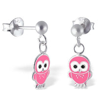 Load image into Gallery viewer, Sterling Silver Owl Drop Earrings.