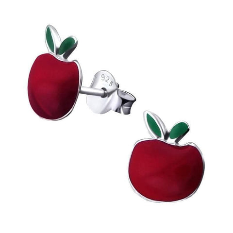 Sterling Silver Red Apple Stud Earrings.