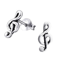 Load image into Gallery viewer, Sterling Silver Treble Clef Note Stud Earrings.