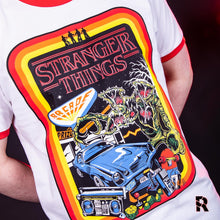 Load image into Gallery viewer, Stranger Things Retro Poster White Ringer T-Shirt.
