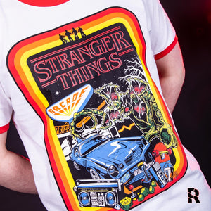 Stranger Things Retro Poster White Ringer T-Shirt.