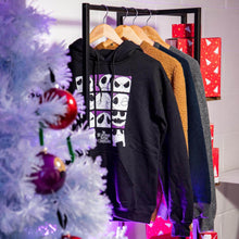 Load image into Gallery viewer, The Nightmare Before Christmas Jack Faces Black Hoodie on Hanger with Tree &amp; Gifts