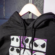 Load image into Gallery viewer, Upper Design of The Nightmare Before Christmas Jack Faces Black Hoodie on Hanger