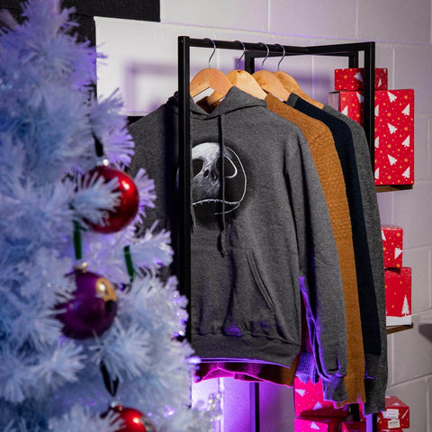 The Nightmare Before Christmas Jack Sketch Face Pullover Hoodie on Hanger with Tree