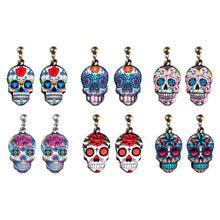 Load image into Gallery viewer, Tin Alloy and Enamel Sugar Skull Stud Drop Earrings.