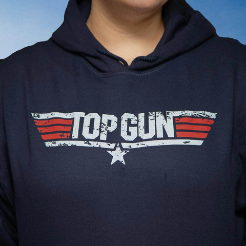 Top Gun Distressed Logo Navy Hoodie.