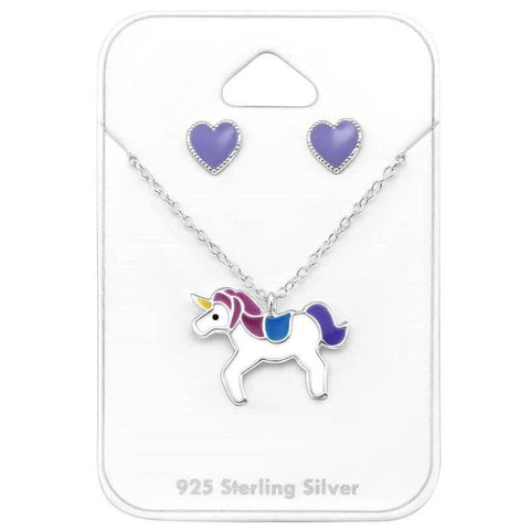 Unicorn Sterling Silver Necklace and Earring Set.
