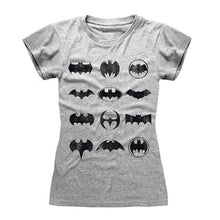 Load image into Gallery viewer, Women&#39;s DC Comics Batman Icons Grey Fitted T-Shirt.
