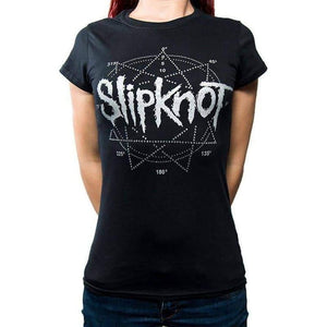 Women's Slipknot Diamante Star Logo Black T-Shirt.