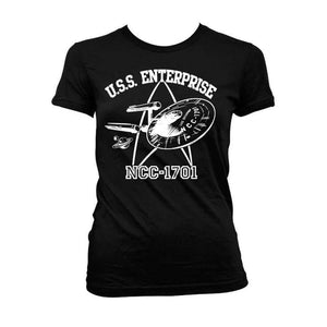 Women's Star Trek U.S.S. Enterprise Black T-Shirt.