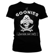 Load image into Gallery viewer, Women&#39;s The Goonies Never Say Die Black T-Shirt.