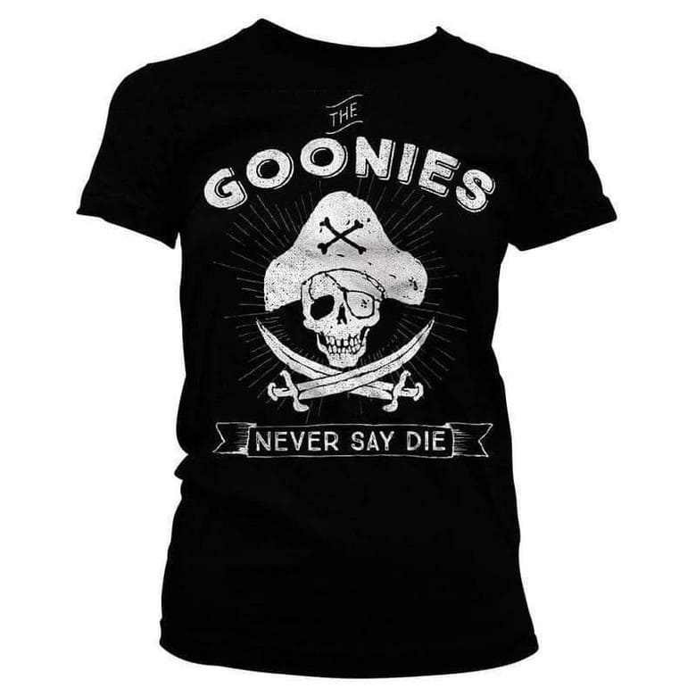 Women's The Goonies Never Say Die Black T-Shirt.