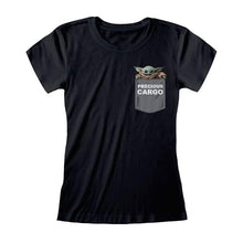 Load image into Gallery viewer, Women&#39;s The Mandalorian Precious Cargo Pocket Black Fitted T-Shirt.