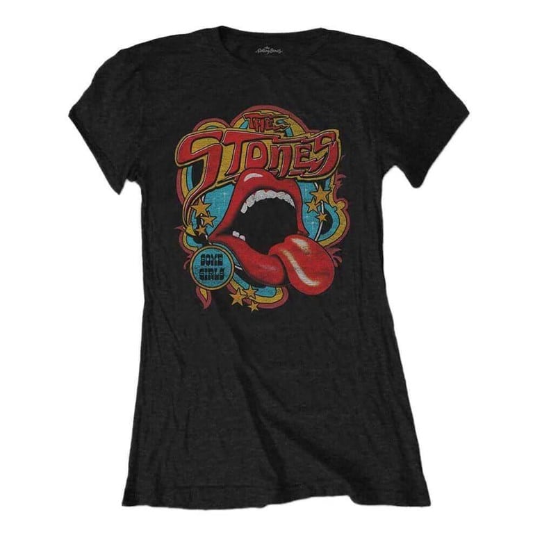 Women's The Rolling Stones Retro 70's Vibe Black T-Shirt.