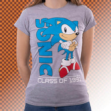 Load image into Gallery viewer, Women&#39;s Sonic The Hedgehog &#39;Class of 1991&#39; Distressed Grey T-Shirt.