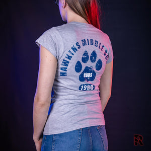 Women's Stranger Things Hawkins Middle School Cubs Distressed Fitted T-Shirt.