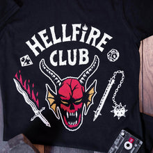 Load image into Gallery viewer, Hellfire Club Design on Women&#39;s Stranger Things Black Tee