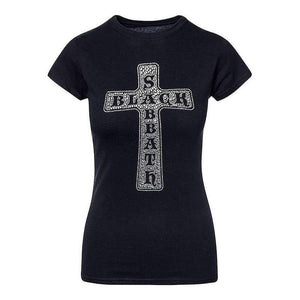 Women's Black Sabbath Cross Logo Diamante T-Shirt.