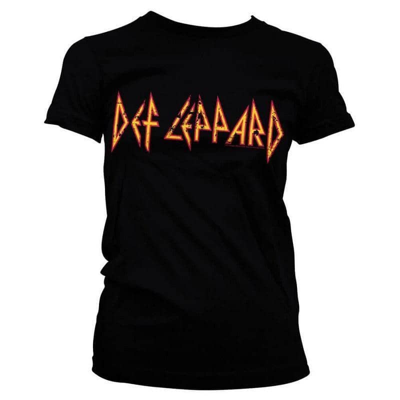 Women's Def Leppard Distressed Logo Black Fitted T-Shirt.