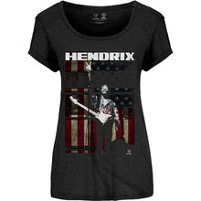 Load image into Gallery viewer, Women&#39;s Jimi Hendrix Peace Flag Scoop T-Shirt.