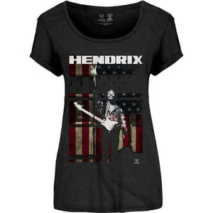 Women's Jimi Hendrix Peace Flag Scoop T-Shirt.