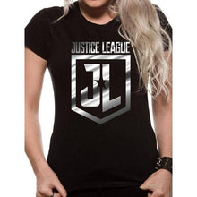 Load image into Gallery viewer, Women&#39;s Justice League Foil Logo T-Shirt.