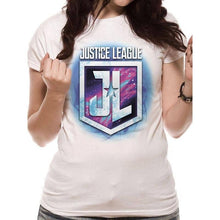 Load image into Gallery viewer, Women&#39;s Justice League Purple Shield T-Shirt.