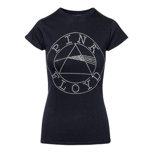 Women's Pink Floyd Circle Logo Diamante T-Shirt.