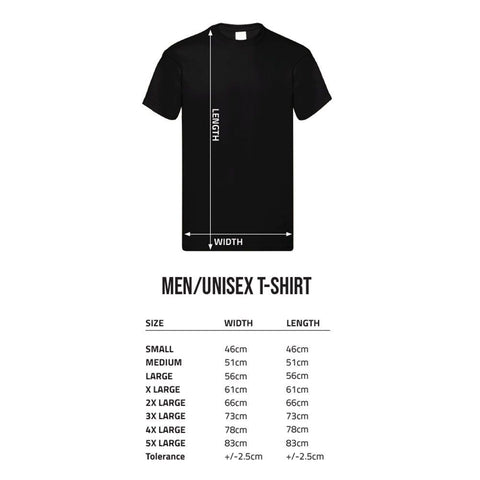 Adult Unisex Foo Fighter T-Shirt Size Guide