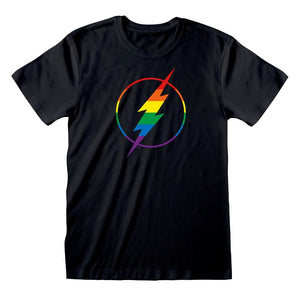 The Flash Rainbow Logo Crew Neck Black T-Shirt.