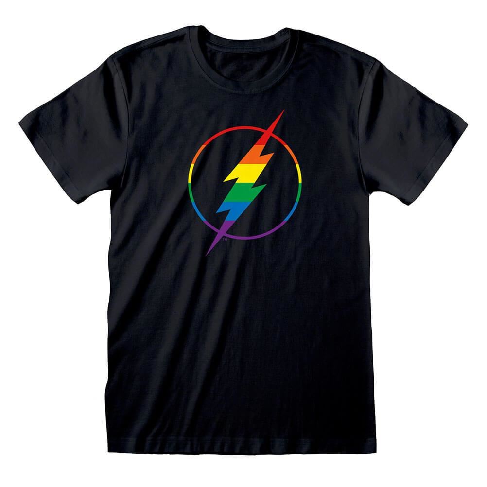 The Flash Rainbow Logo Crew Neck Black T-Shirt.