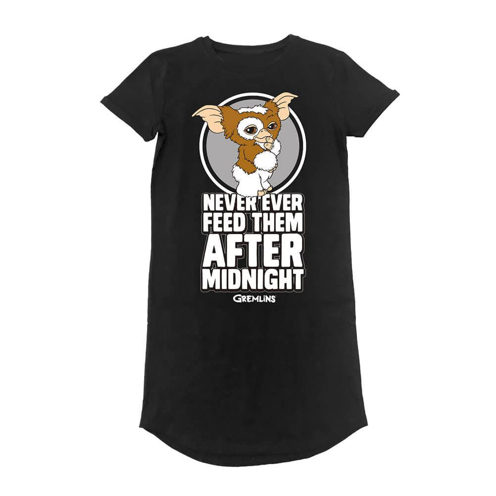 Women's Gremlins Don't Feed After Midnight Black T-Shirt Dress.