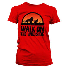 Load image into Gallery viewer, Women&#39;s Lion King Walk on the Wild Side Red Fitted T-Shirt.
