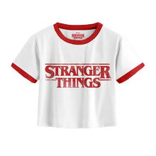 Load image into Gallery viewer, Women&#39;s Stranger Things Distressed Logo Cropped T-Shirt.