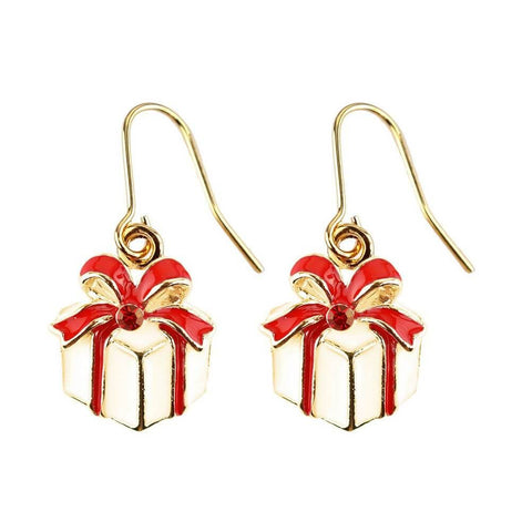Christmas Present Gold Plated Drop Earrings with Crystals.