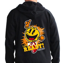 Load image into Gallery viewer, Unisex Retro Pac-Man Let&#39;s Play Black Zip-Up Hoodie