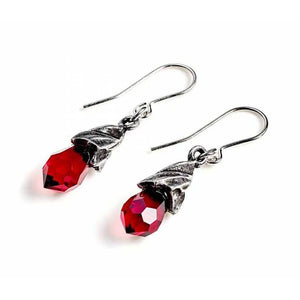 Alchemy Gothic Empyrean Red Tear Pewter Dropper Earrings.