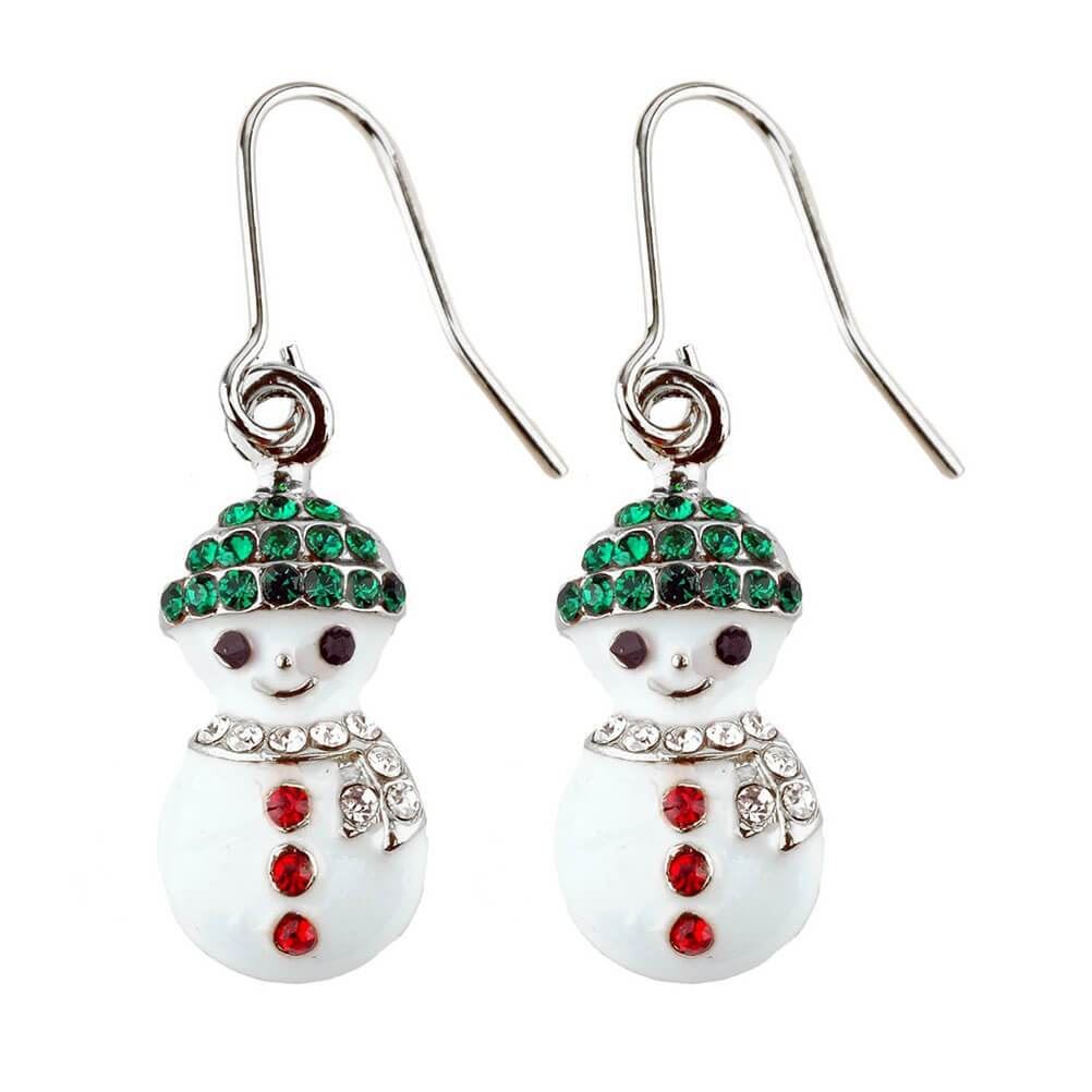 Snowman Silver Plated Drop Earrings with Crystals.