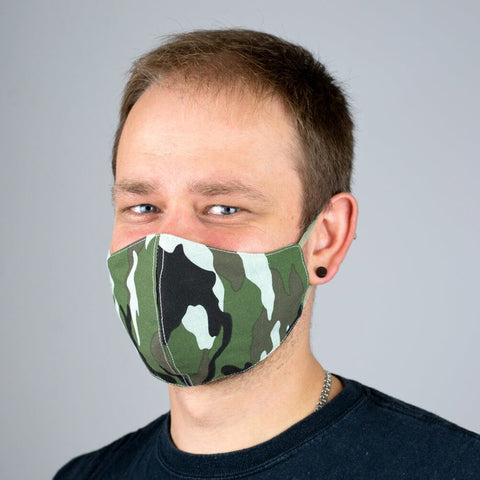Green Camouflage Print Cotton Face Mask.