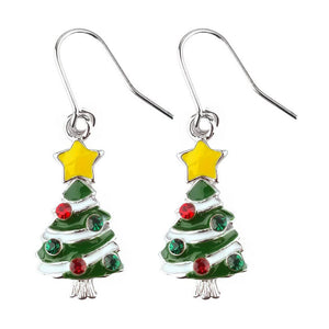 Christmas Tree with Star Silver Plated Drop Earrings.