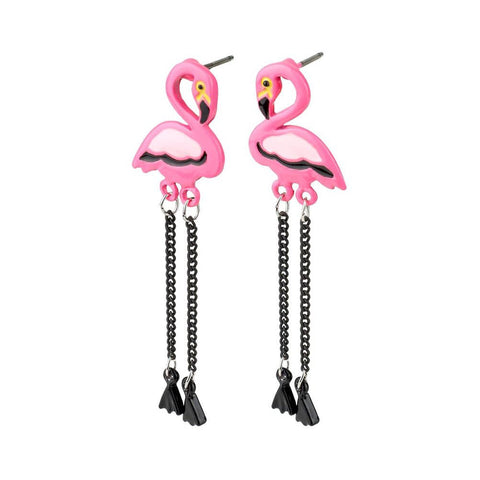 Pink Flamingo Stud Drop Earrings.