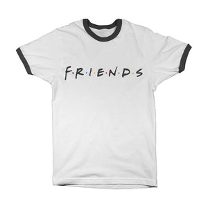 Friends Logo White Ringer Crew Neck T-Shirt.
