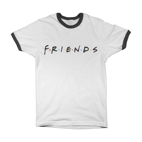 Friends Logo White Ringer Crew Neck T-Shirt.