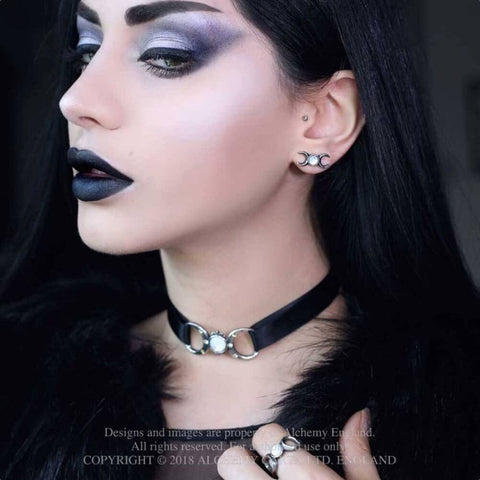 Alchemy Gothic Triple Goddess Moon Pewter Stud Earrings.